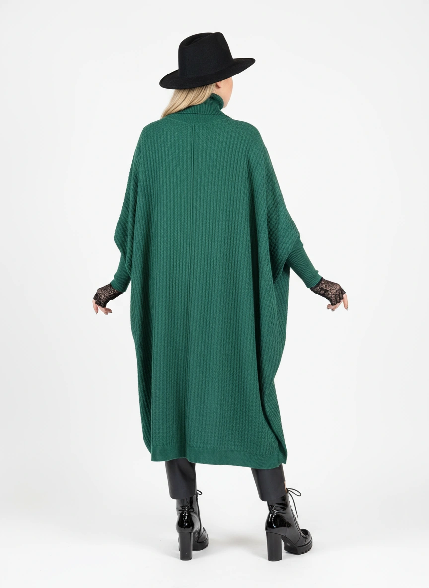 Cheron Paris™ | Robe tricotée asymétrique verte avec col roulé