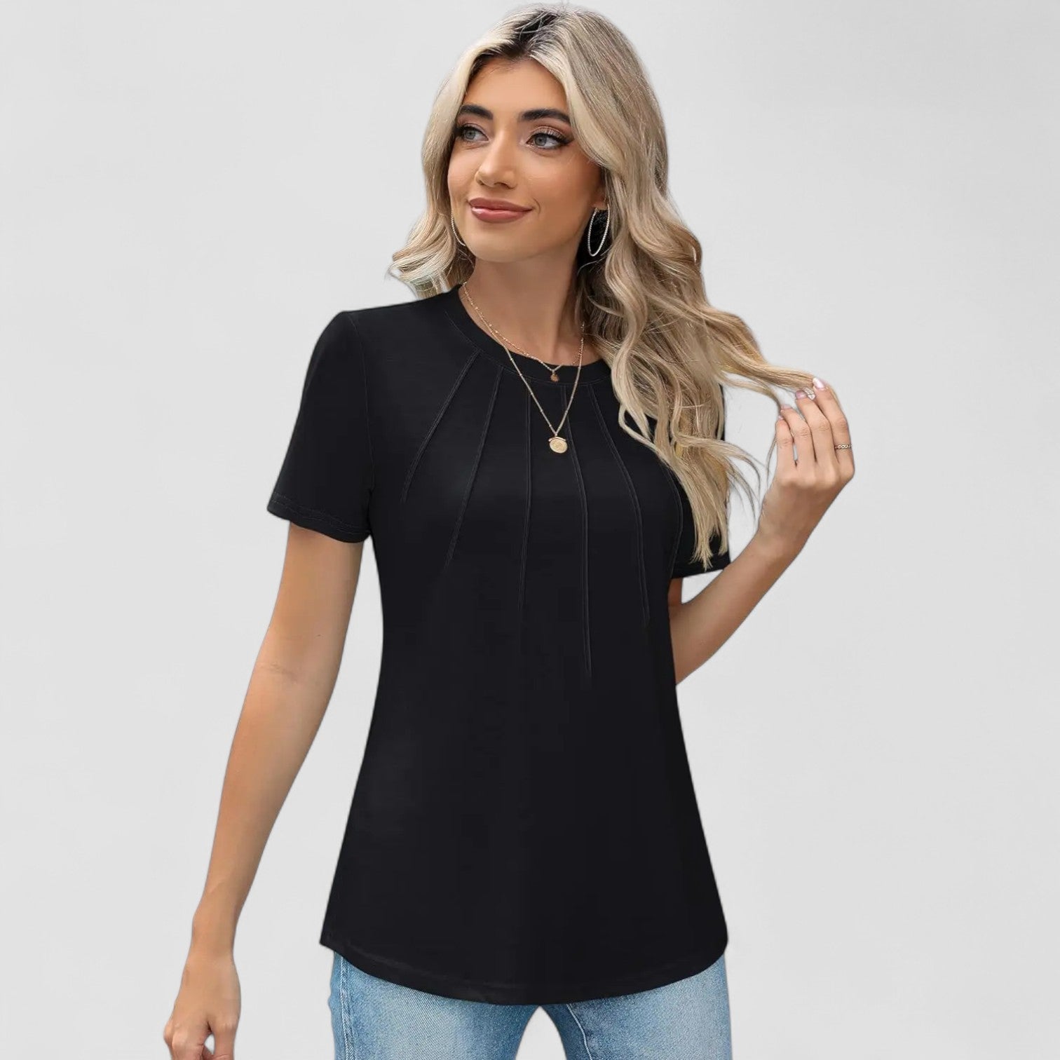 Cheron Paris™ | Noelie – Haut à manches courtes avec détails de couture