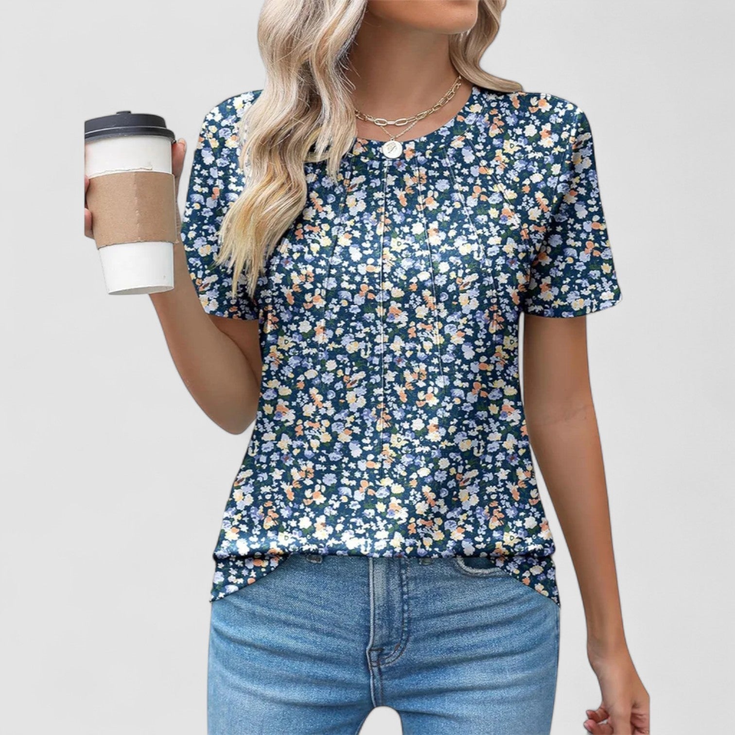 Cheron Paris™ | Noelie – Haut à manches courtes avec détails de couture