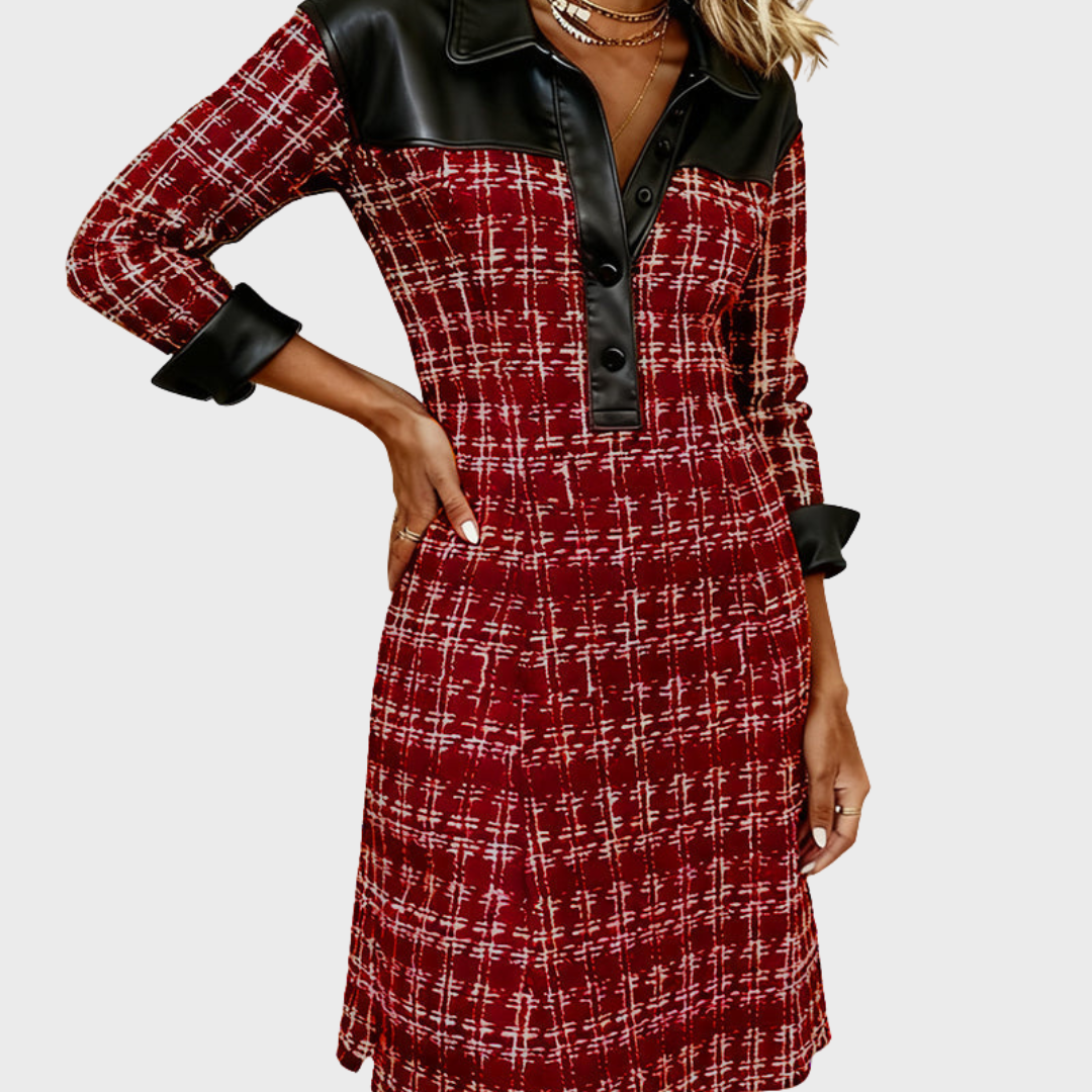 Paris Cheron  |Maëlys Robe Patchwork à Motif Pied-de-Poule